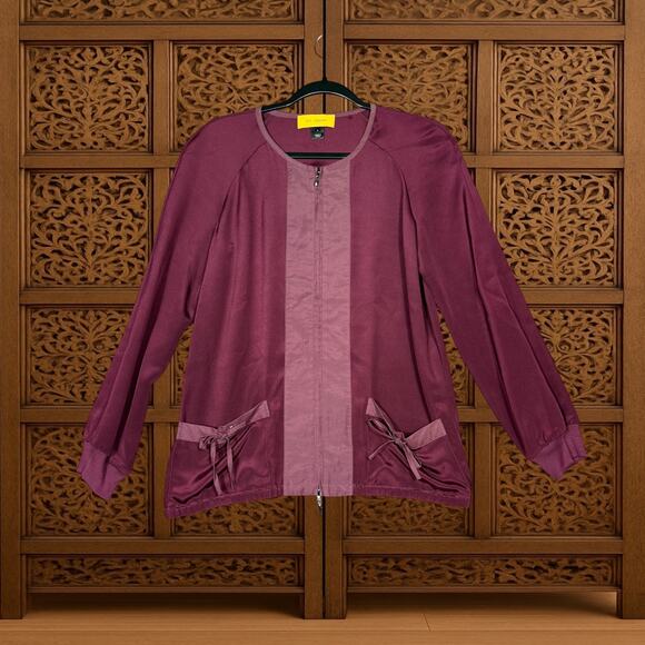 St. John Burgundy Silk Bomber Jacket Size Small (P) - Picture 2 of 7